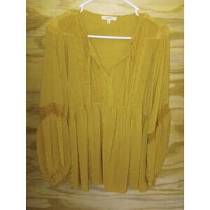 Women's Easel Mustard Sheer Top Large